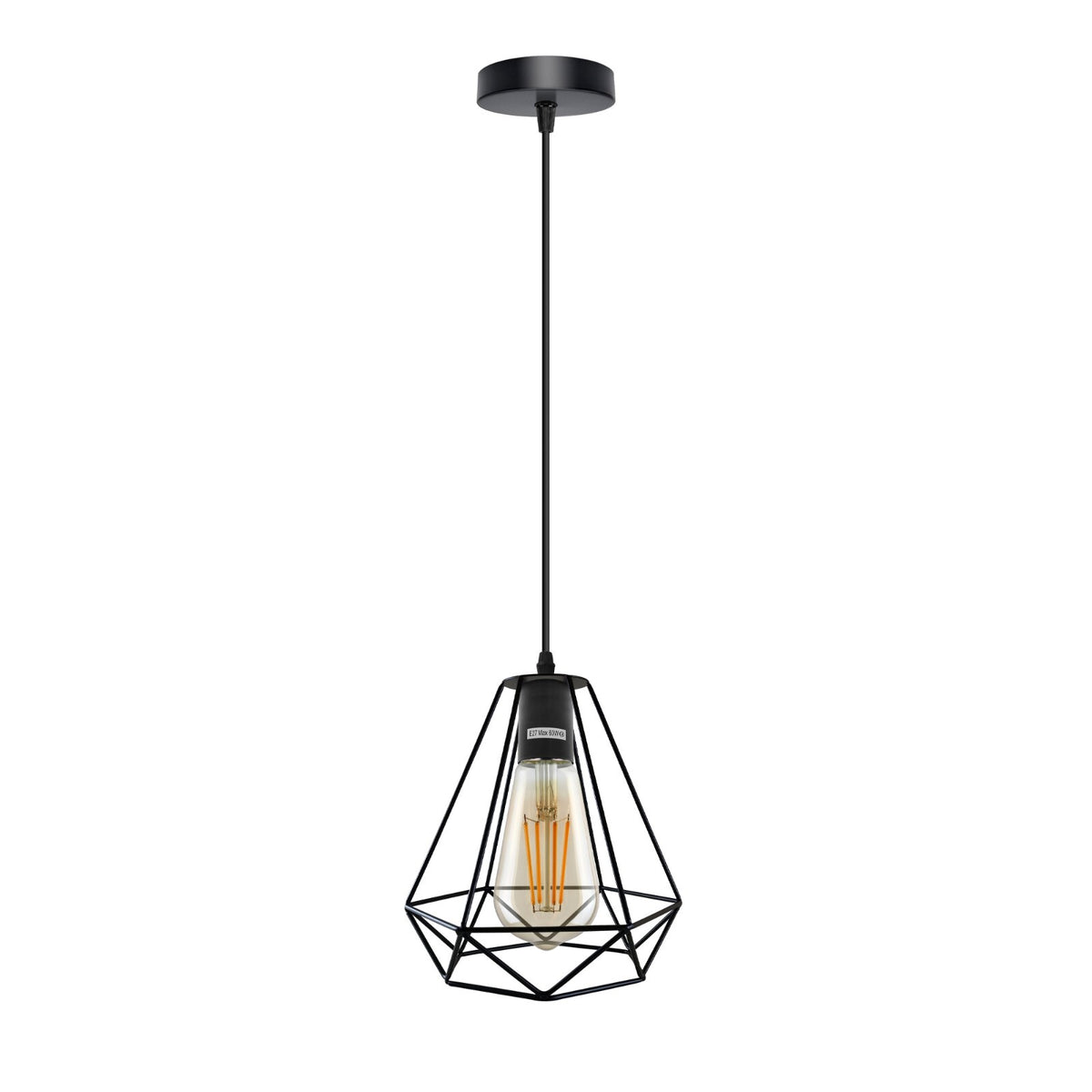 Black Industrial Pendant Light – Choice of Cage or Metal Shade, E27 - Black, Wire Cage Black, Without Bulb