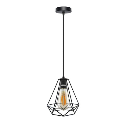 Black Industrial Pendant Light – Choice of Cage or Metal Shade, E27 - Black, Wire Cage Black, Without Bulb
