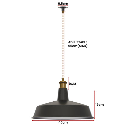 Industrial Enamel Pendant Light 40 cm – Black, Chain or Braided Cable - photo 3
