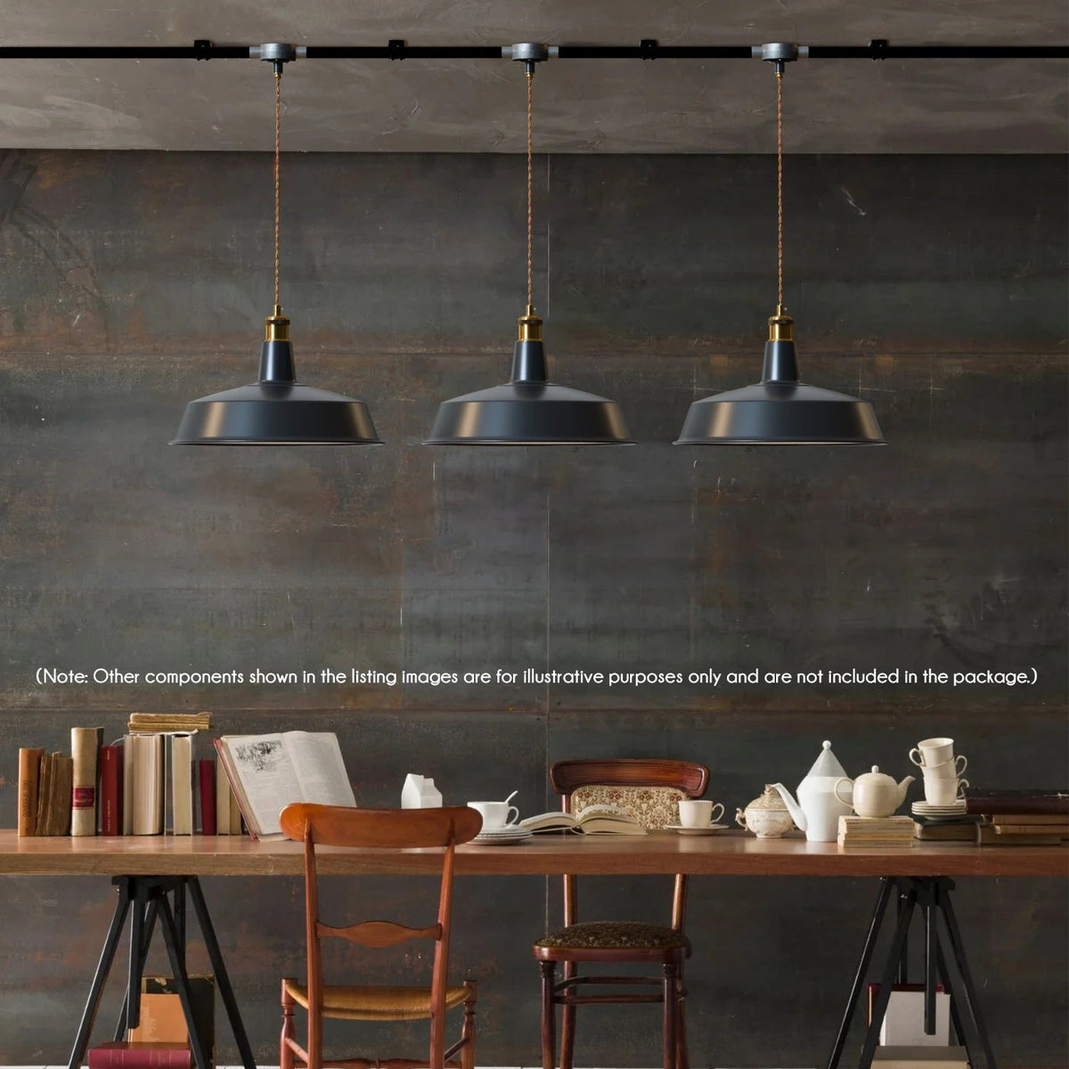 Industrial Enamel Pendant Light 40 cm – Black, Chain or Braided Cable - photo 4