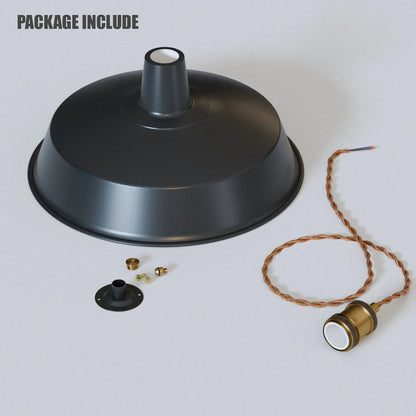 Industrial Enamel Pendant Light 40 cm – Black, Chain or Braided Cable - photo 5