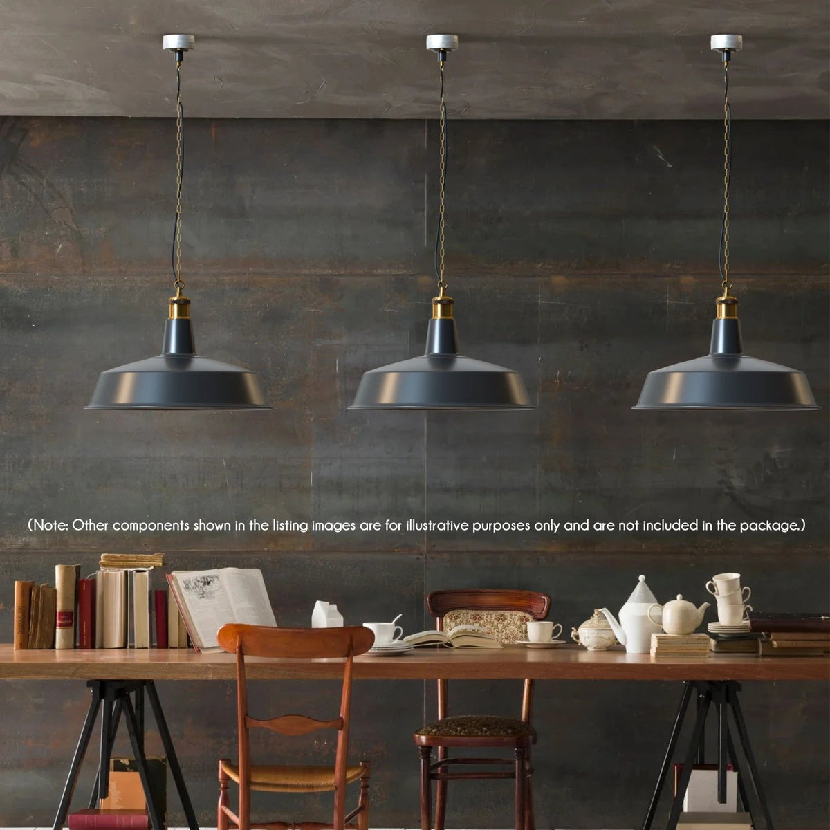 Industrial Enamel Pendant Light 40 cm – Black, Chain or Braided Cable - photo 8
