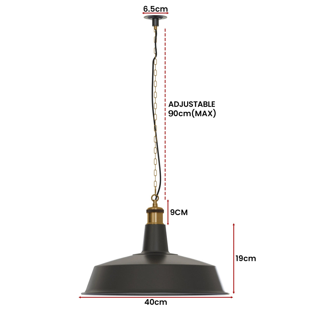 Industrial Enamel Pendant Light 40 cm – Black, Chain or Braided Cable - photo 9