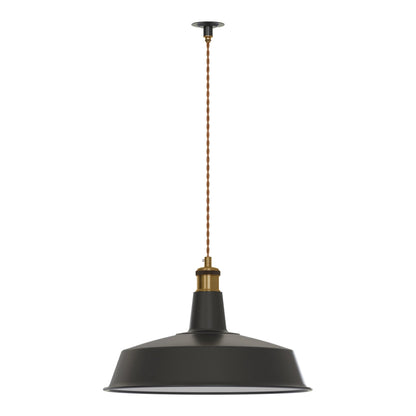Industrial Enamel Pendant Light 40 cm – Black, Chain or Braided Cable - Black, Enamel 40 cm, on Braided Cable, Without Bulb