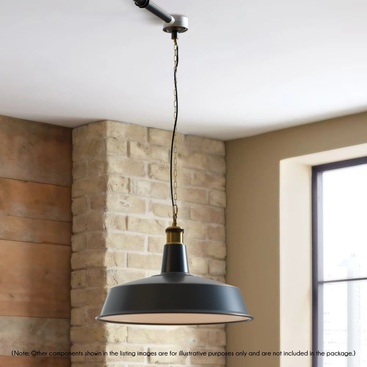 Industrial Enamel Pendant Light 40 cm – Black, Chain or Braided Cable