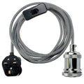 Plug-In Pendant Light – Twisted Black & White Cable, Chrome Holder, Switch