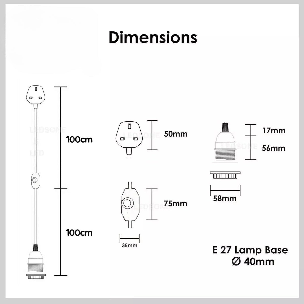 Plug-In Pendant Light – Twisted Black & White Cable, Chrome Holder, Switch - photo 4