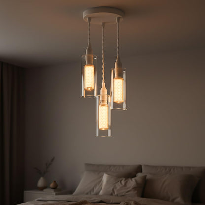 3-Light Glass Cylinder Pendant – White Cable, E14 LED Bulbs Included - photo 2