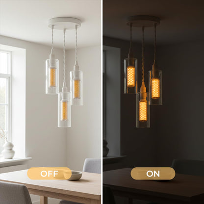 3-Light Glass Cylinder Pendant – White Cable, E14 LED Bulbs Included - photo 6