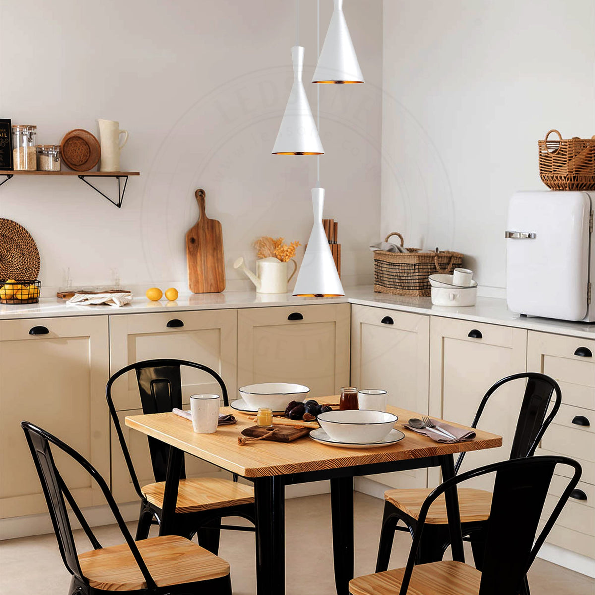 3-Light Cluster Pendant – White Tapered Shades with Gold Inside - photo 2