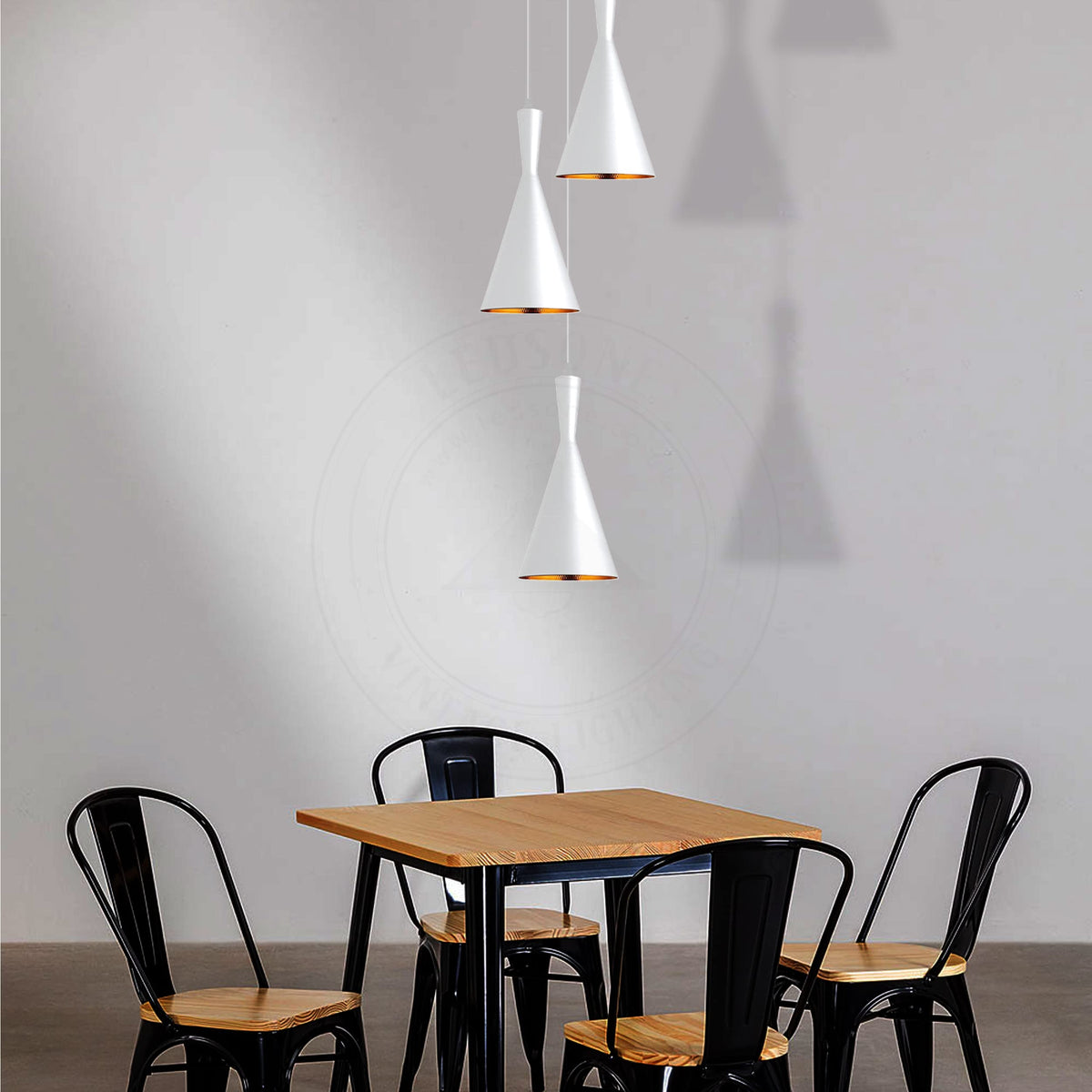 3-Light Cluster Pendant – White Tapered Shades with Gold Inside - photo 5