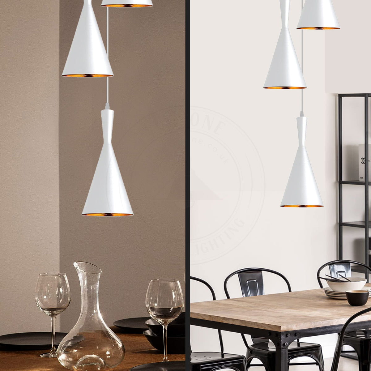 3-Light Cluster Pendant – White Tapered Shades with Gold Inside - photo 6