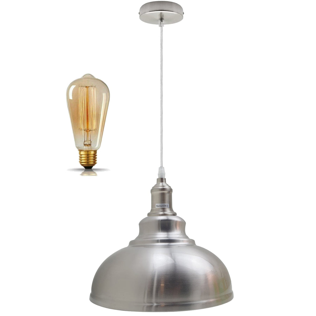 Chrome or Satin Nickel Pendant Light – Choice of Shade, E27 - photo 12