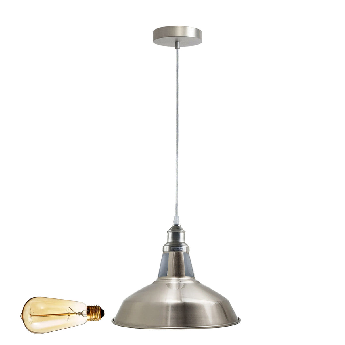Chrome or Satin Nickel Pendant Light – Choice of Shade, E27 - photo 19