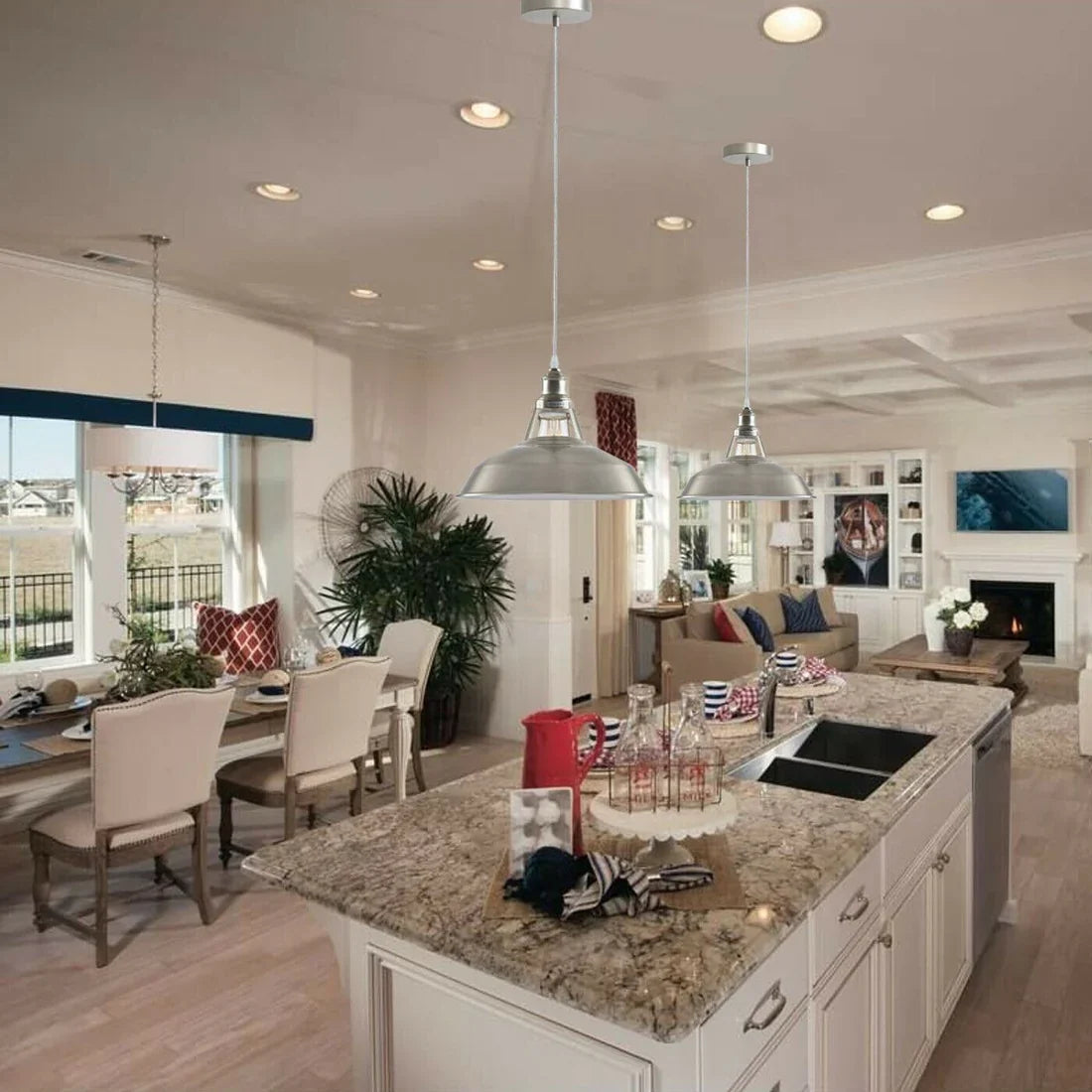 Chrome or Satin Nickel Pendant Light – Choice of Shade, E27 - photo 2