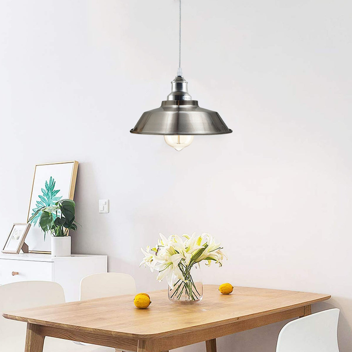 Chrome or Satin Nickel Pendant Light – Choice of Shade, E27 - photo 5