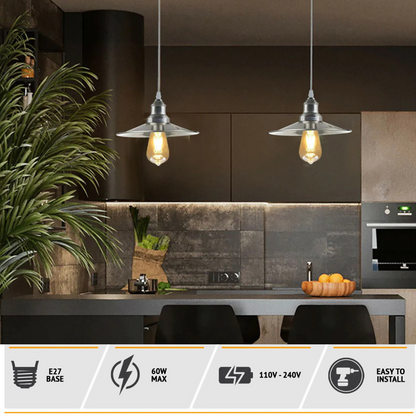 Chrome or Satin Nickel Pendant Light – Choice of Shade, E27 - photo 6