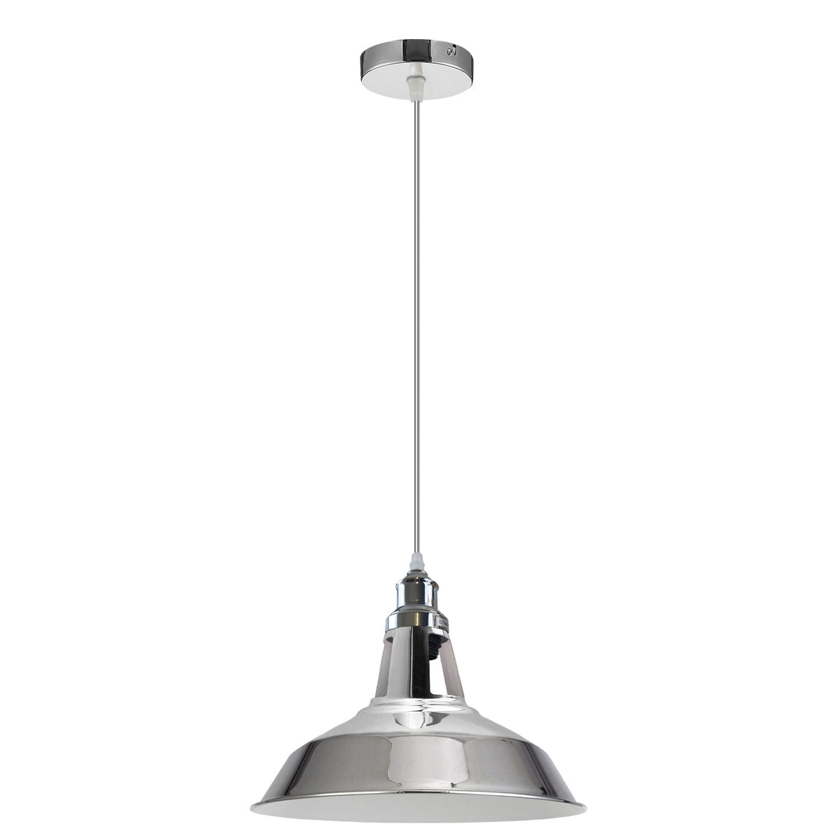 Chrome or Satin Nickel Pendant Light – Choice of Shade, E27 - Chrome, Barn Slotted 30 cm Chrome, Without Bulb