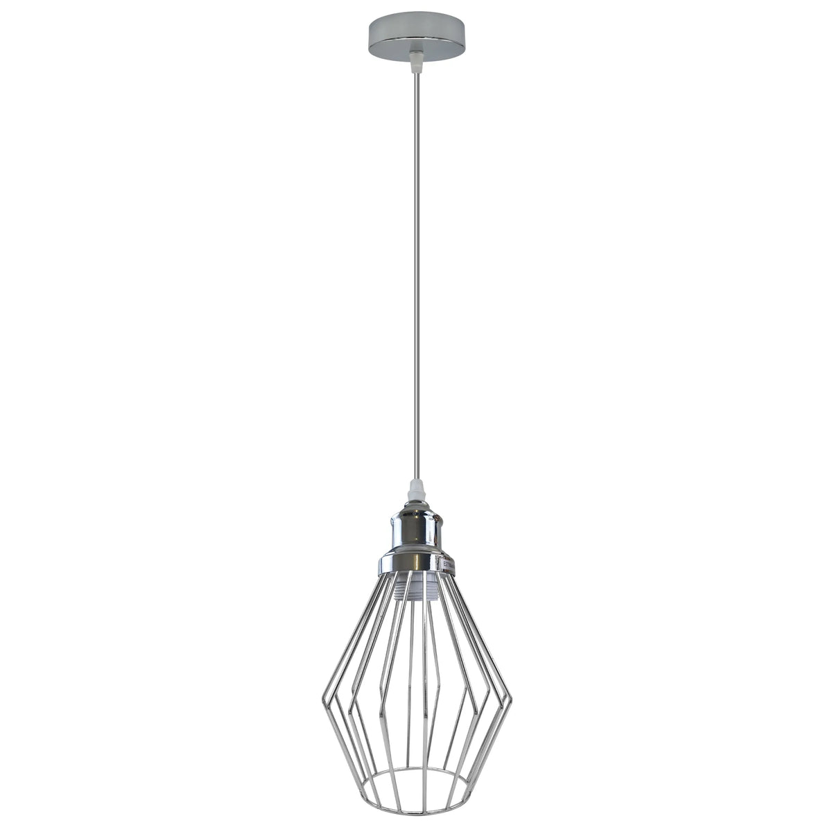 Chrome or Satin Nickel Pendant Light – Choice of Shade, E27 - Chrome, Diamond Cage Chrome, Without Bulb