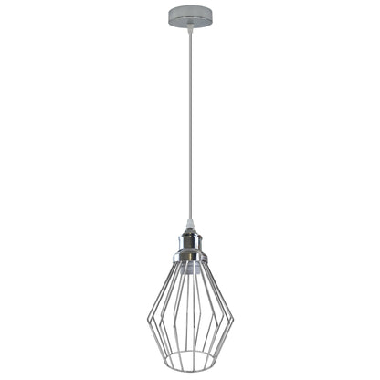 Chrome or Satin Nickel Pendant Light – Choice of Shade, E27 - Chrome, Diamond Cage Chrome, Without Bulb