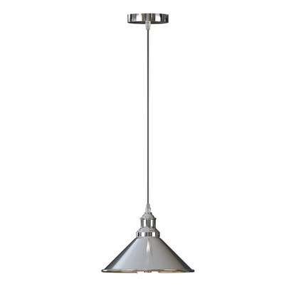 Chrome or Satin Nickel Pendant Light – Choice of Shade, E27 - Chrome, Flat Cone 22 cm Chrome, Without Bulb