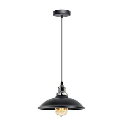 Chrome or Satin Nickel Pendant Light – Choice of Shade, E27 - Chrome, Vintage 24 cm Black, Without Bulb