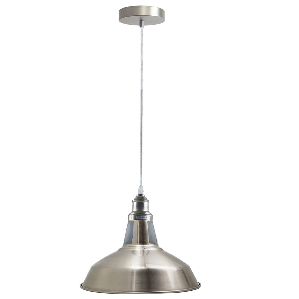 Chrome or Satin Nickel Pendant Light – Choice of Shade, E27 - Satin Nickel, Barn Slotted 30 cm Satin Nickel, Without Bulb