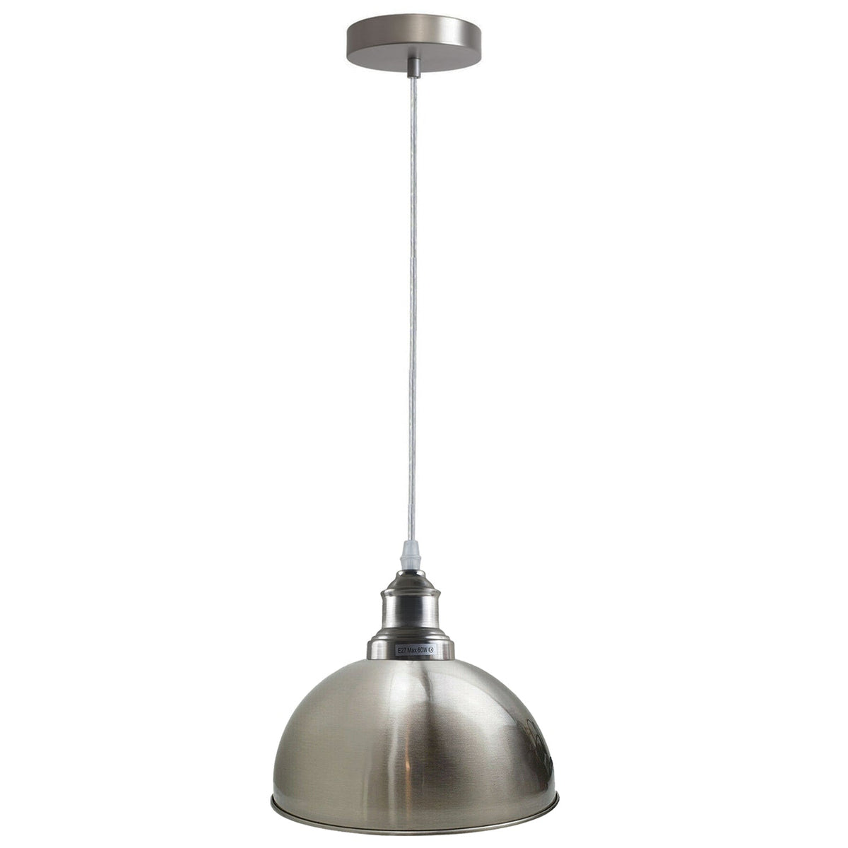 Chrome or Satin Nickel Pendant Light – Choice of Shade, E27 - Satin Nickel, Dome 30 cm Satin Nickel, Without Bulb