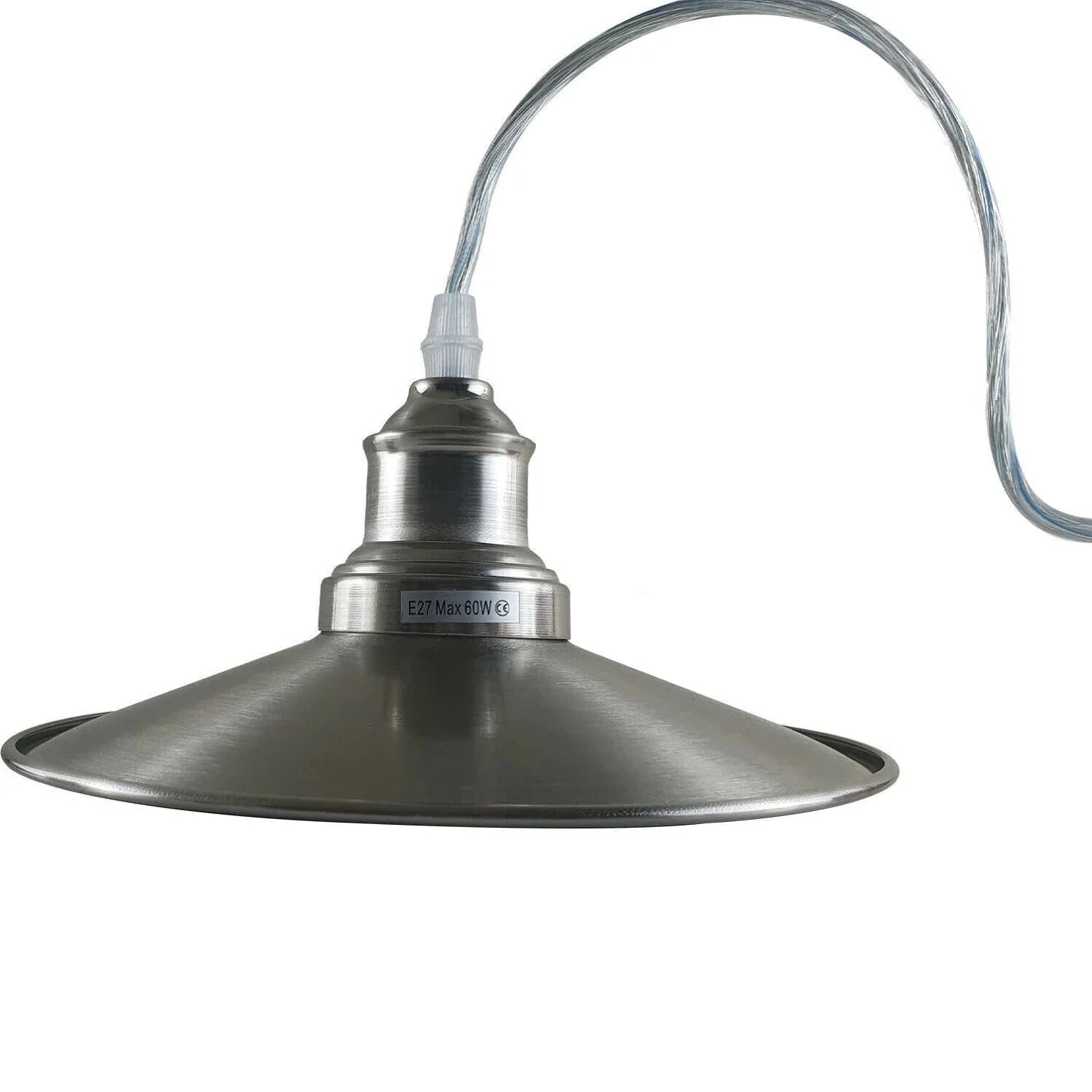 Chrome or Satin Nickel Pendant Light – Choice of Shade, E27 - Satin Nickel, Flat Satin Nickel, Without Bulb