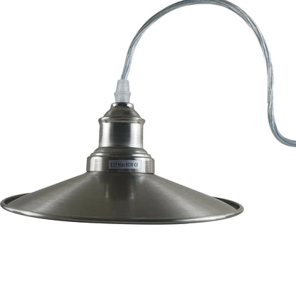 Chrome or Satin Nickel Pendant Light – Choice of Shade, E27 - Satin Nickel, Flat Satin Nickel, Without Bulb