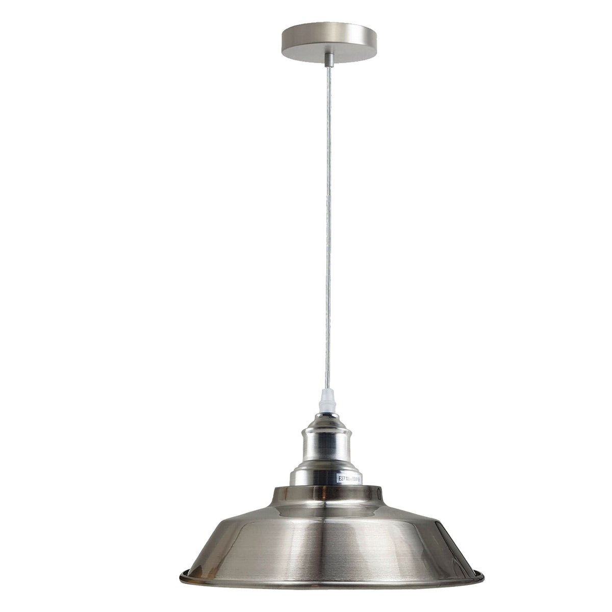 Chrome or Satin Nickel Pendant Light – Choice of Shade, E27 - Satin Nickel, Vintage Dome 22 cm Satin Nickel, Without Bulb