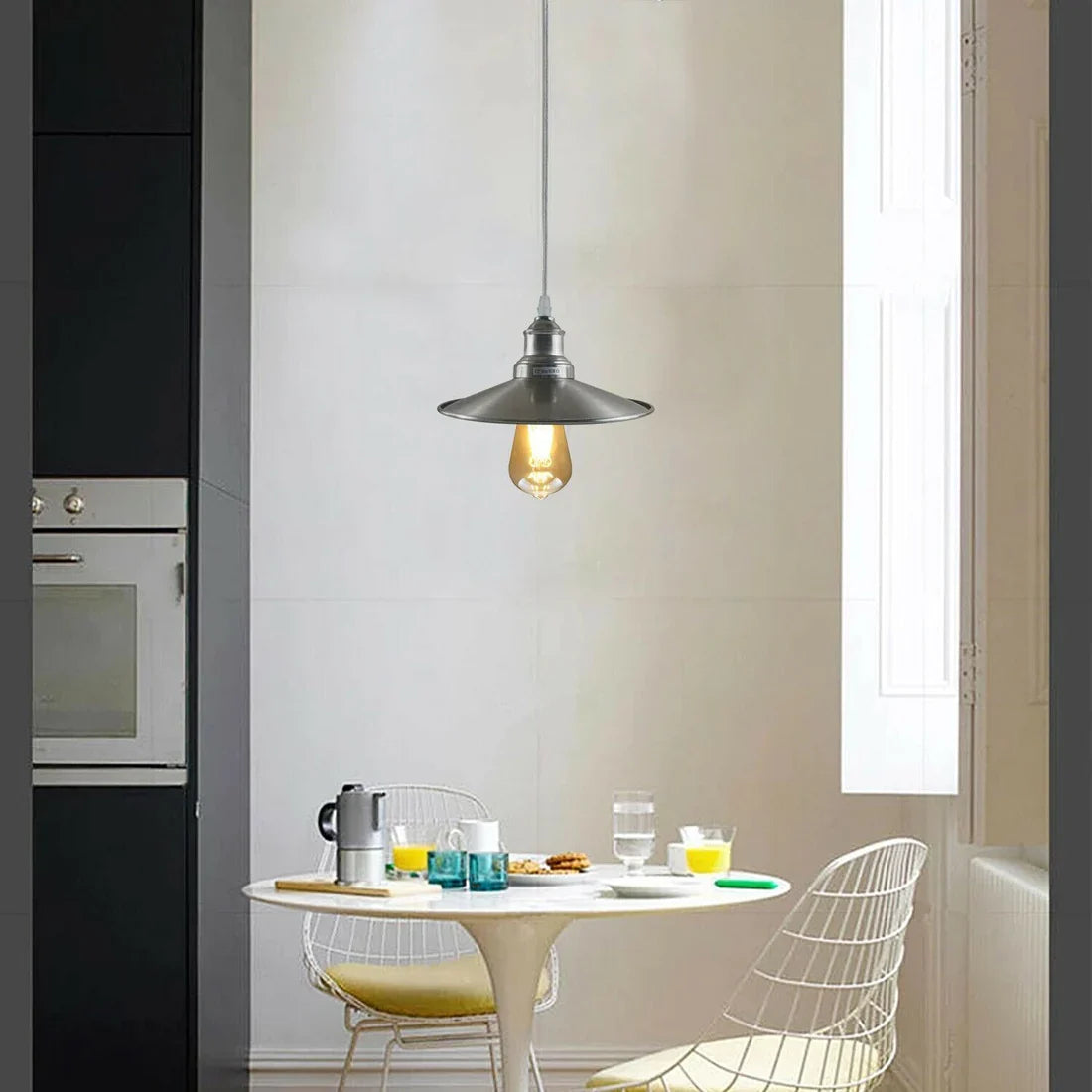 Chrome or Satin Nickel Pendant Light – Choice of Shade, E27