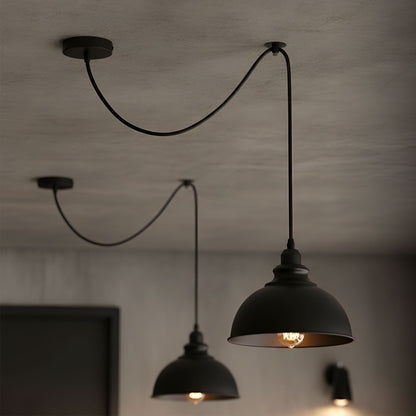 Curvy Dome Swag Pendant Light – 21 cm, 195 cm Cable, 5 Colours - Black, Curvy 21 cm Black, Without Bulb