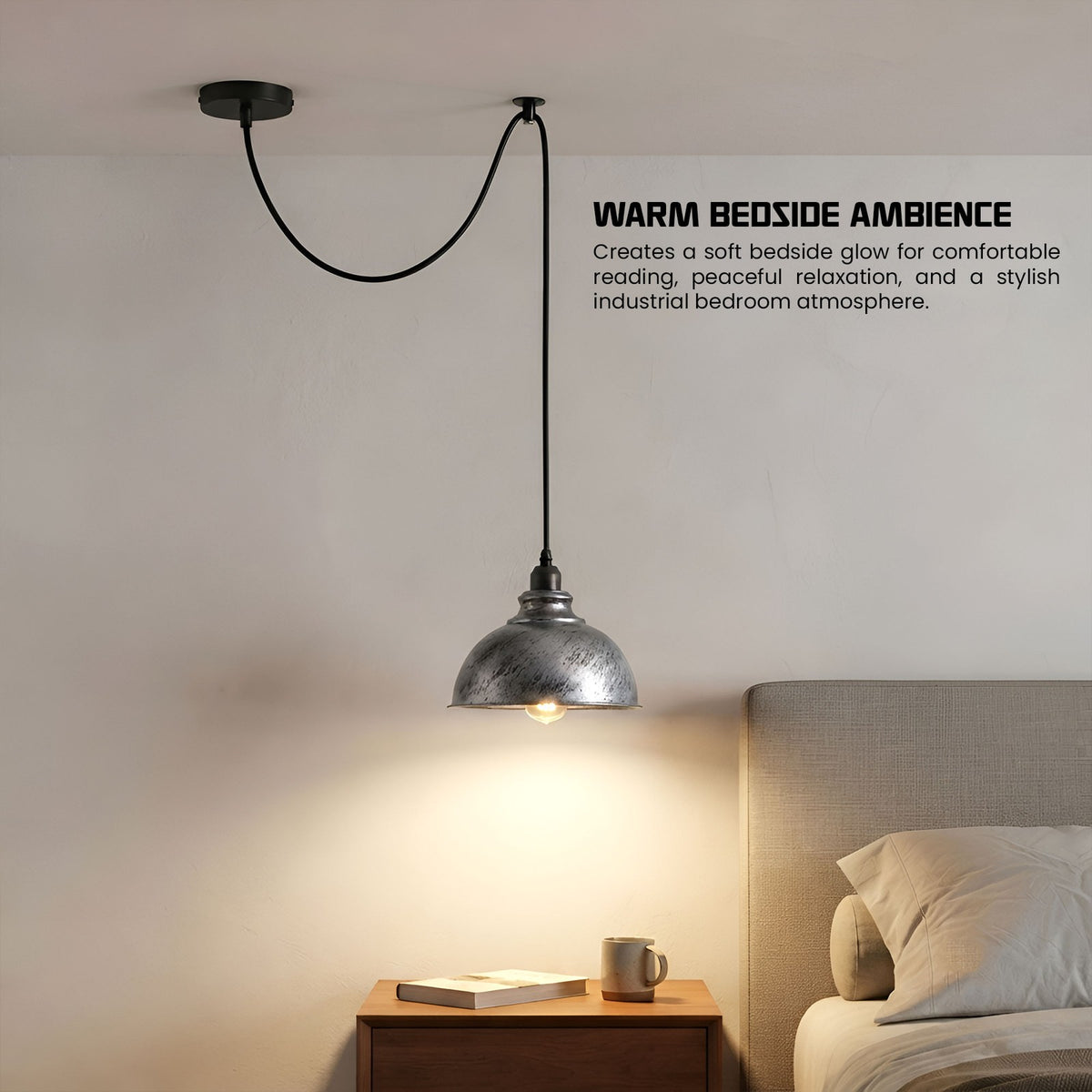 Curvy Dome Swag Pendant Light – 21 cm, 195 cm Cable, 5 Colours - Black, Curvy 21 cm Brushed Silver, Without Bulb