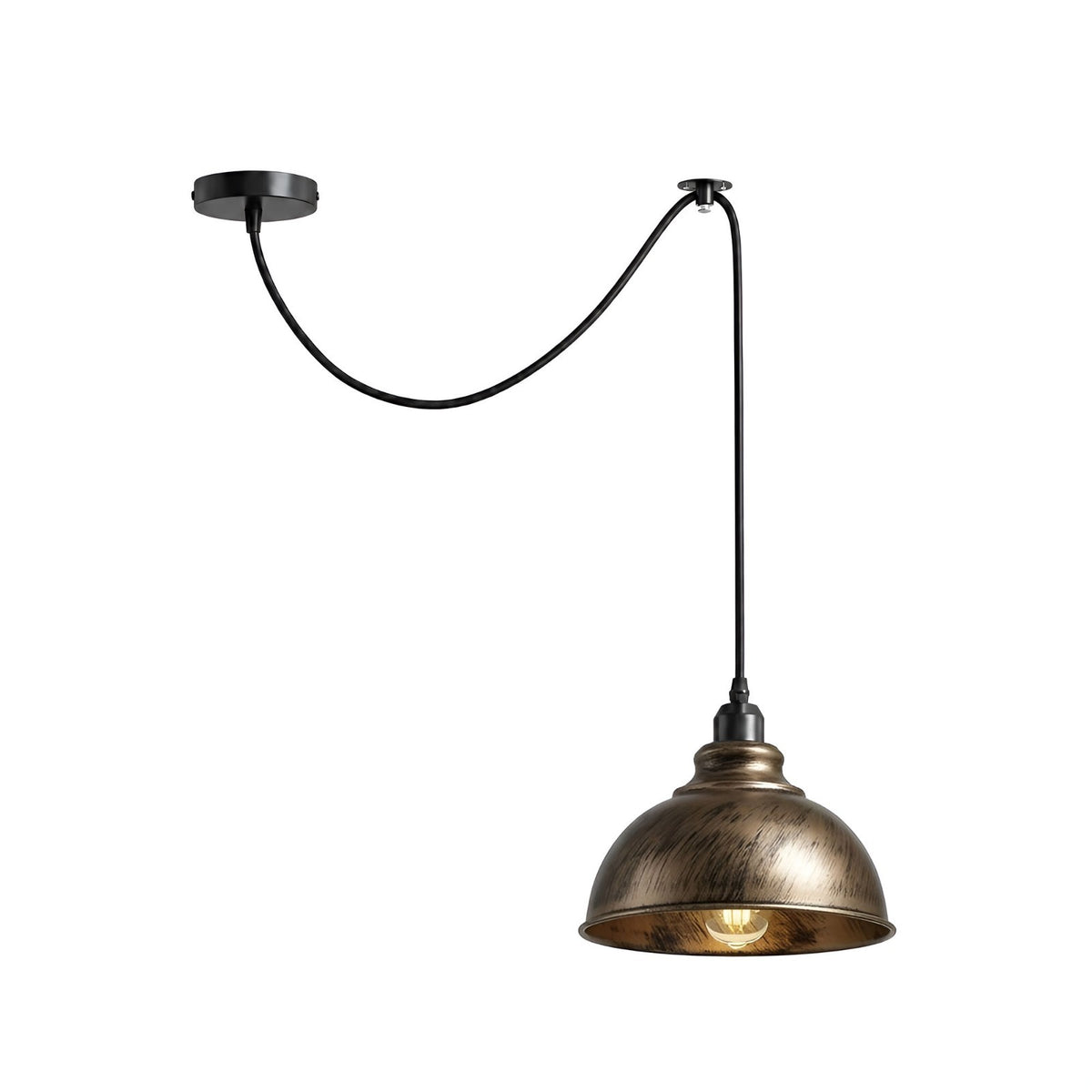 Curvy Dome Swag Pendant Light – 21 cm, 195 cm Cable, 5 Colours - Black, Curvy 21 cm Brushed Copper, Without Bulb