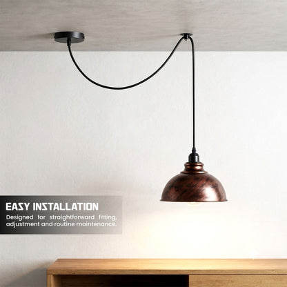 Curvy Dome Swag Pendant Light – 21 cm, 195 cm Cable, 5 Colours - Black, Curvy 21 cm Rustic Red, Without Bulb