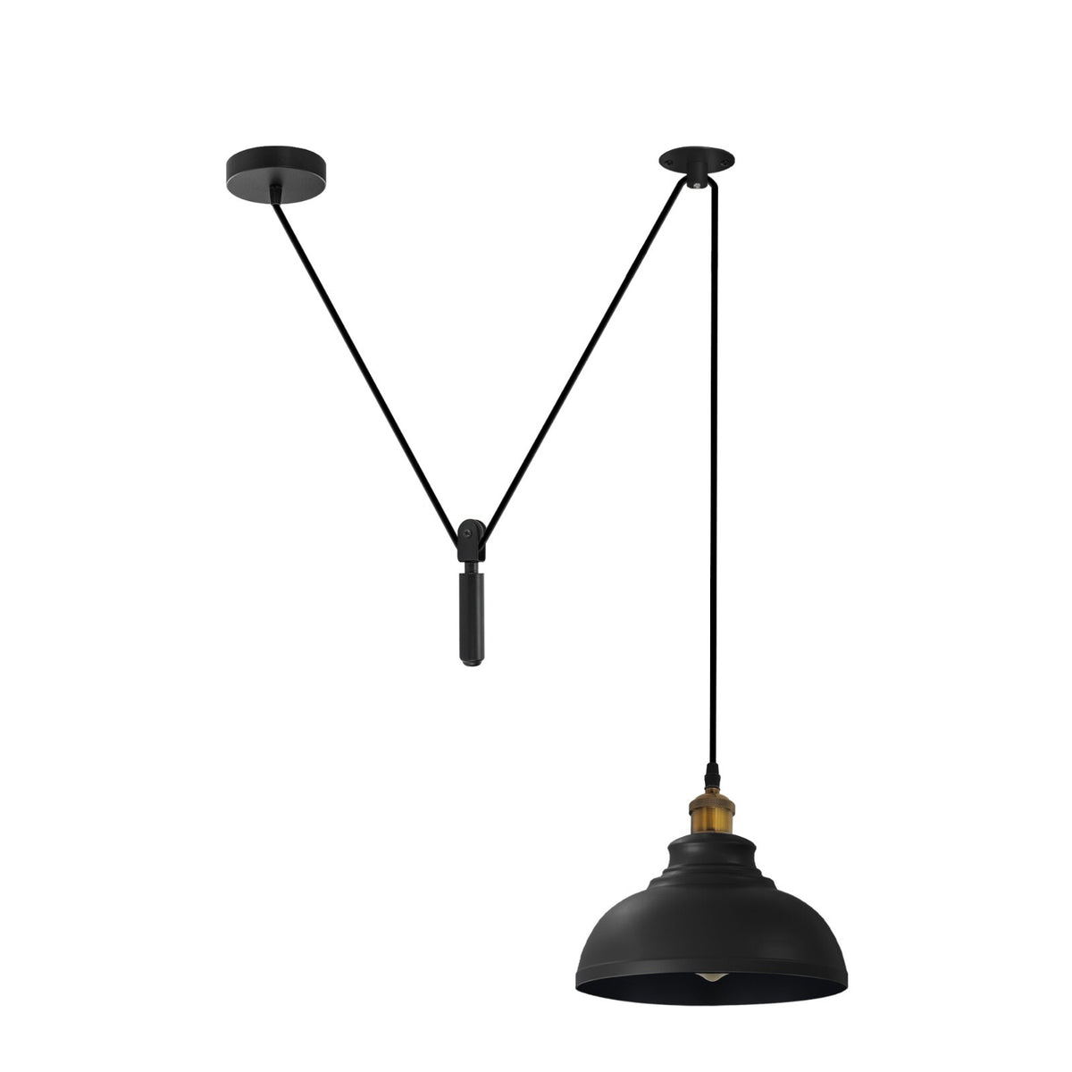 Curvy Pendant Light – Rise & Fall Pulley, Swag or Fixed, 17 Colours - Yellow Brass, Rise & Fall: Curvy 29 cm Black, Without Bulb