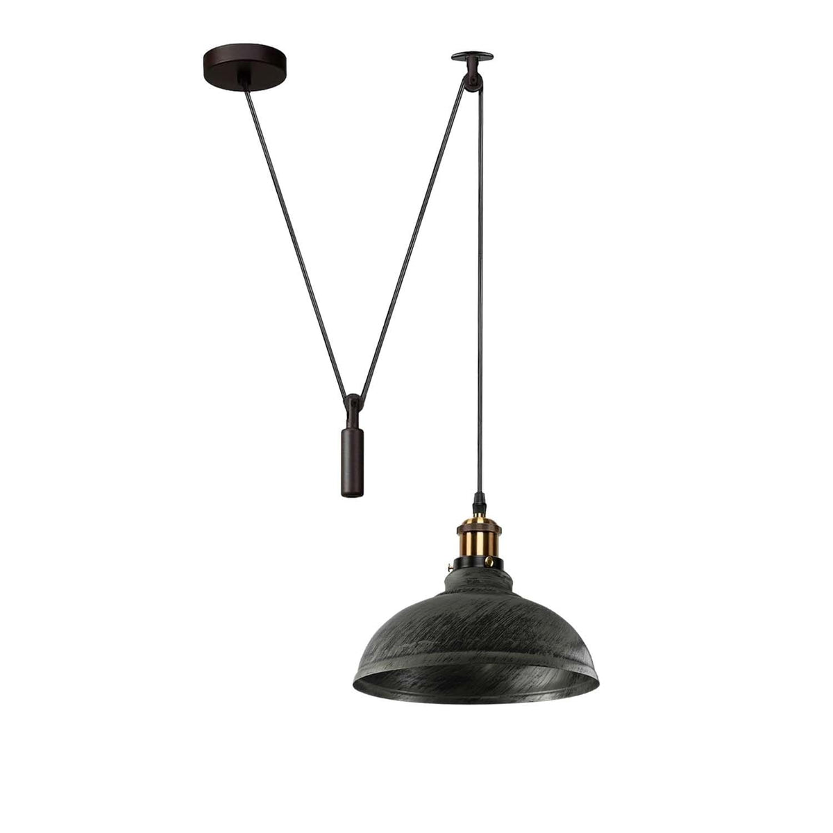 Curvy Pendant Light – Rise & Fall Pulley, Swag or Fixed, 17 Colours - Yellow Brass, Rise & Fall: Curvy 29 cm Brushed Silver, Without Bulb