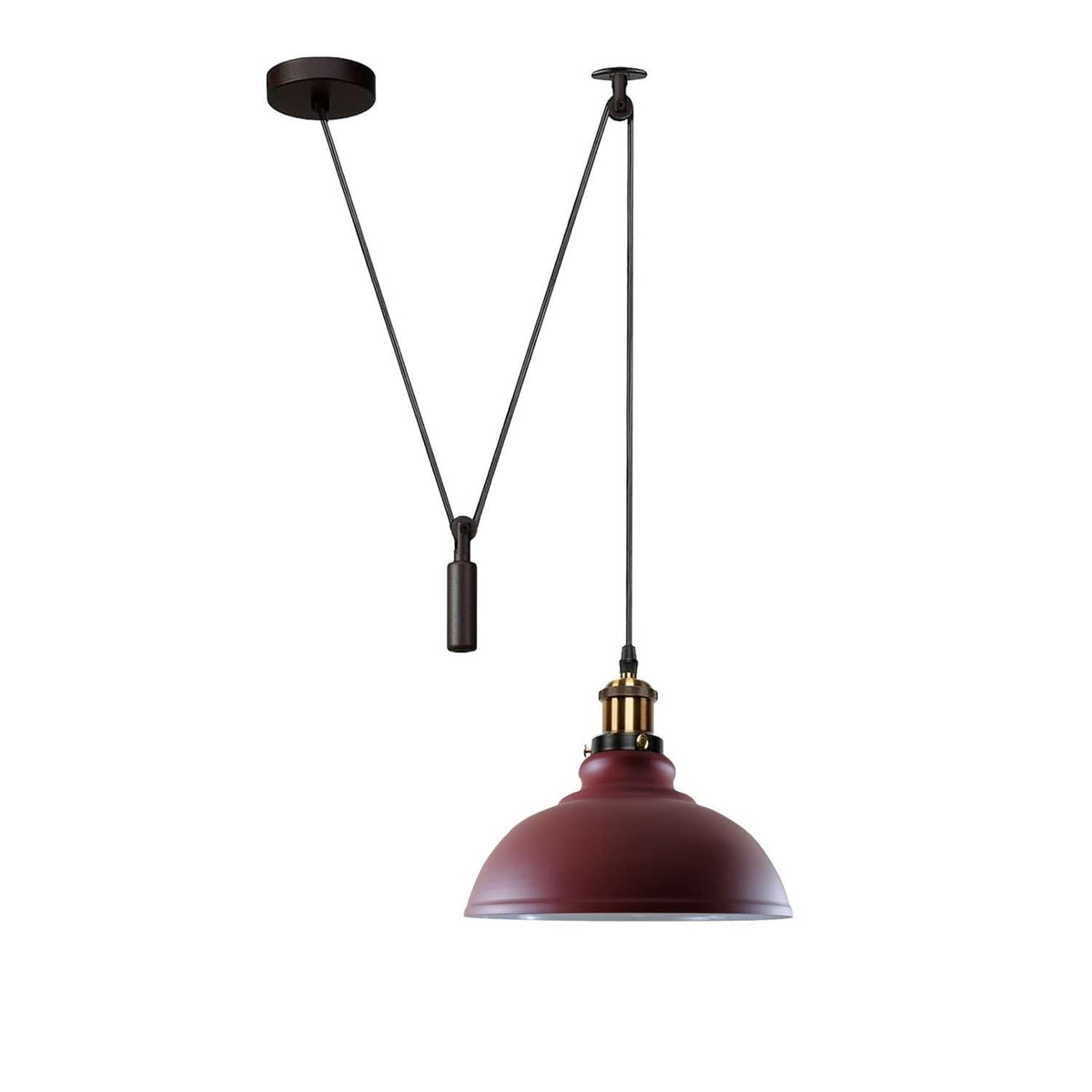Curvy Pendant Light – Rise & Fall Pulley, Swag or Fixed, 17 Colours - Yellow Brass, Rise & Fall: Curvy 29 cm Burgundy, Without Bulb