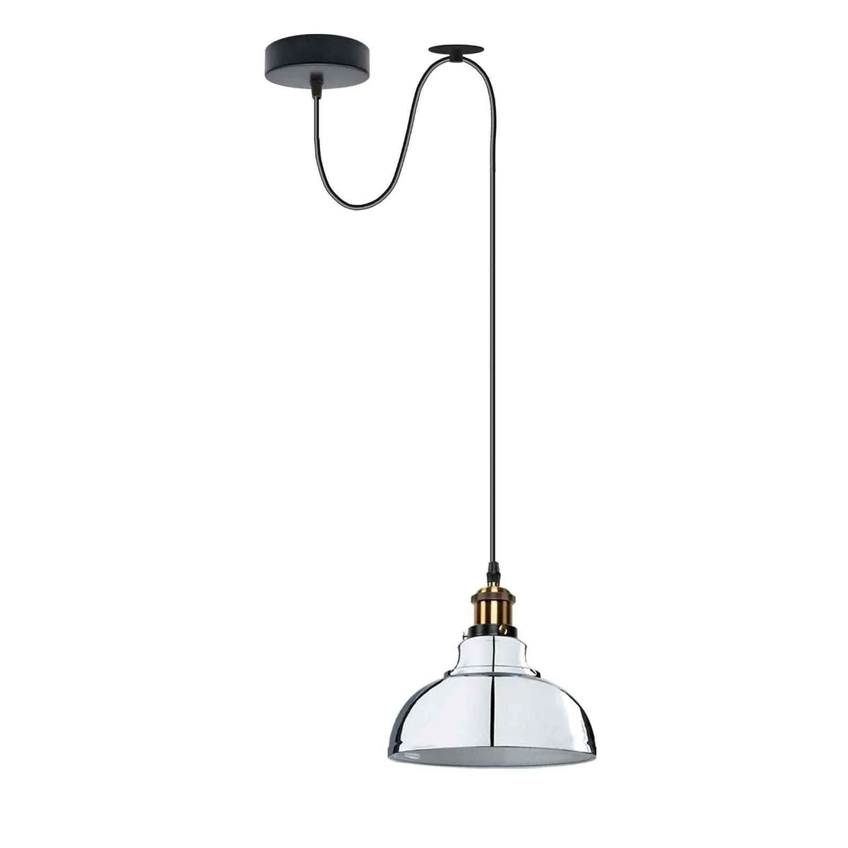 Curvy Pendant Light – Rise & Fall Pulley, Swag or Fixed, 17 Colours - Yellow Brass, Swag Hook: Curvy 29 cm Chrome, Without Bulb