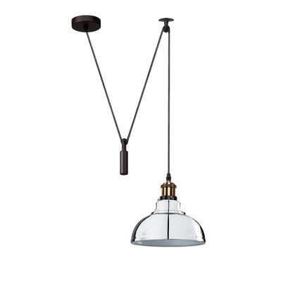 Curvy Pendant Light – Rise & Fall Pulley, Swag or Fixed, 17 Colours - Yellow Brass, Rise & Fall: Curvy 29 cm Chrome, Without Bulb