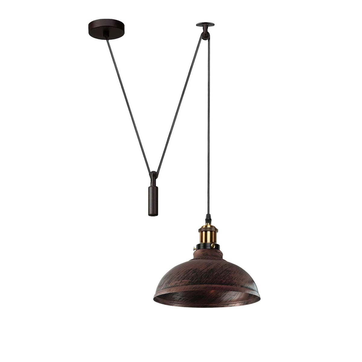 Curvy Pendant Light – Rise & Fall Pulley, Swag or Fixed, 17 Colours - Yellow Brass, Rise & Fall: Curvy 29 cm Green Brass, Without Bulb