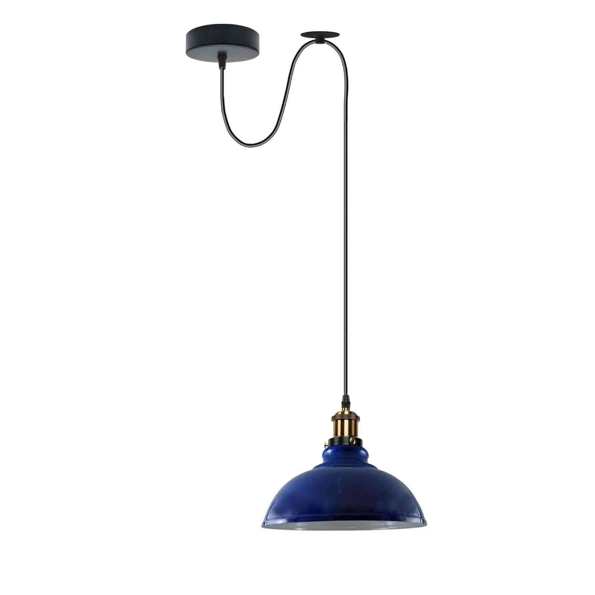 Curvy Pendant Light – Rise & Fall Pulley, Swag or Fixed, 17 Colours - Yellow Brass, Swag Hook: Curvy 29 cm Navy Blue, Without Bulb