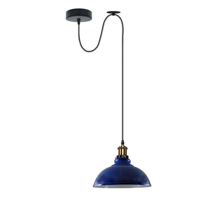 Curvy Pendant Light – Rise & Fall Pulley, Swag or Fixed, 17 Colours - Yellow Brass, Swag Hook: Curvy 29 cm Navy Blue, Without Bulb