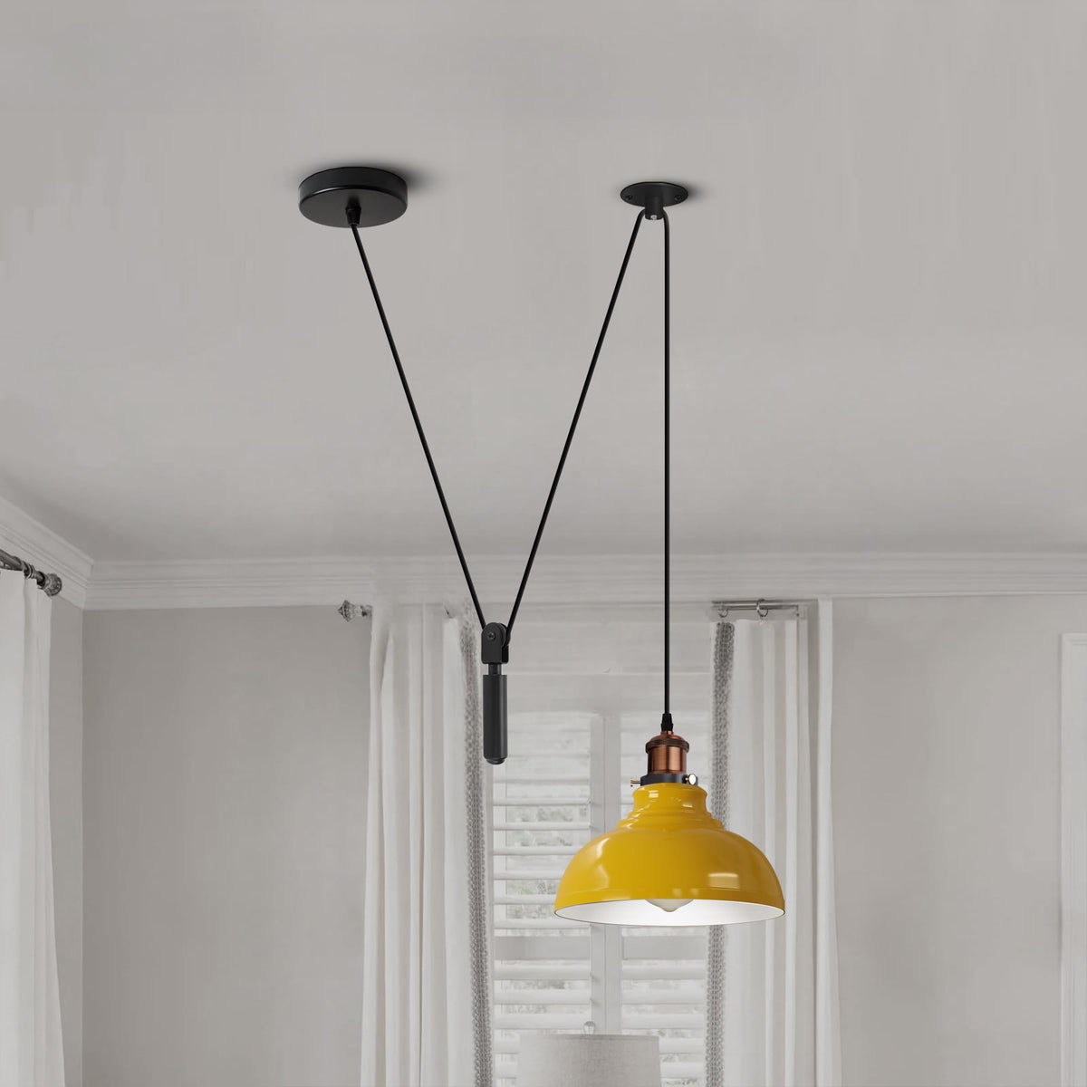 Curvy Pendant Light – Rise & Fall Pulley, Swag or Fixed, 17 Colours