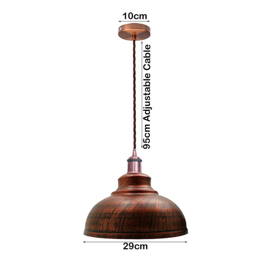 Rustic Copper Pendant Light – Braided Flex, Curvy, Cone or Dome Shade - Copper, Curvy 29 cm Rustic Red, Without Bulb