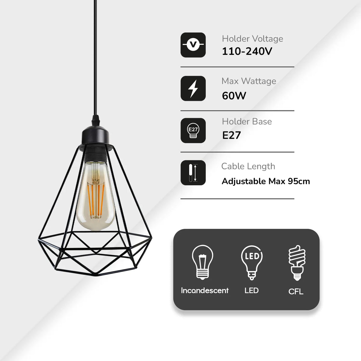 Industrial Cage Pendant Light – E27, 25+ Cage Styles & Colours - photo 4