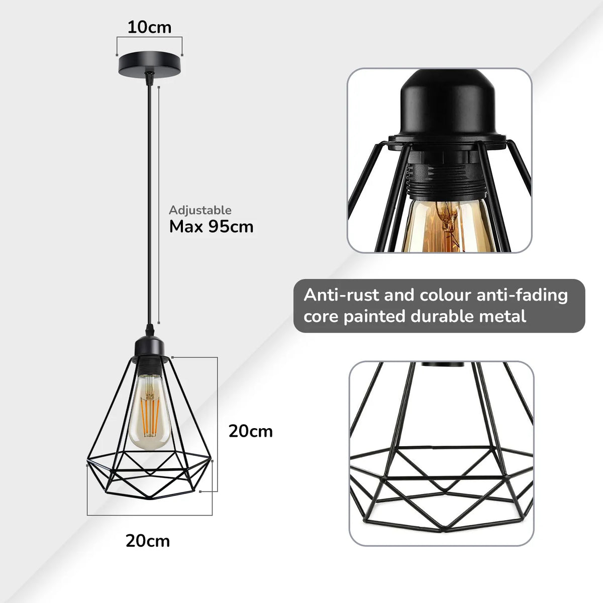 Industrial Cage Pendant Light – E27, 25+ Cage Styles & Colours - photo 5