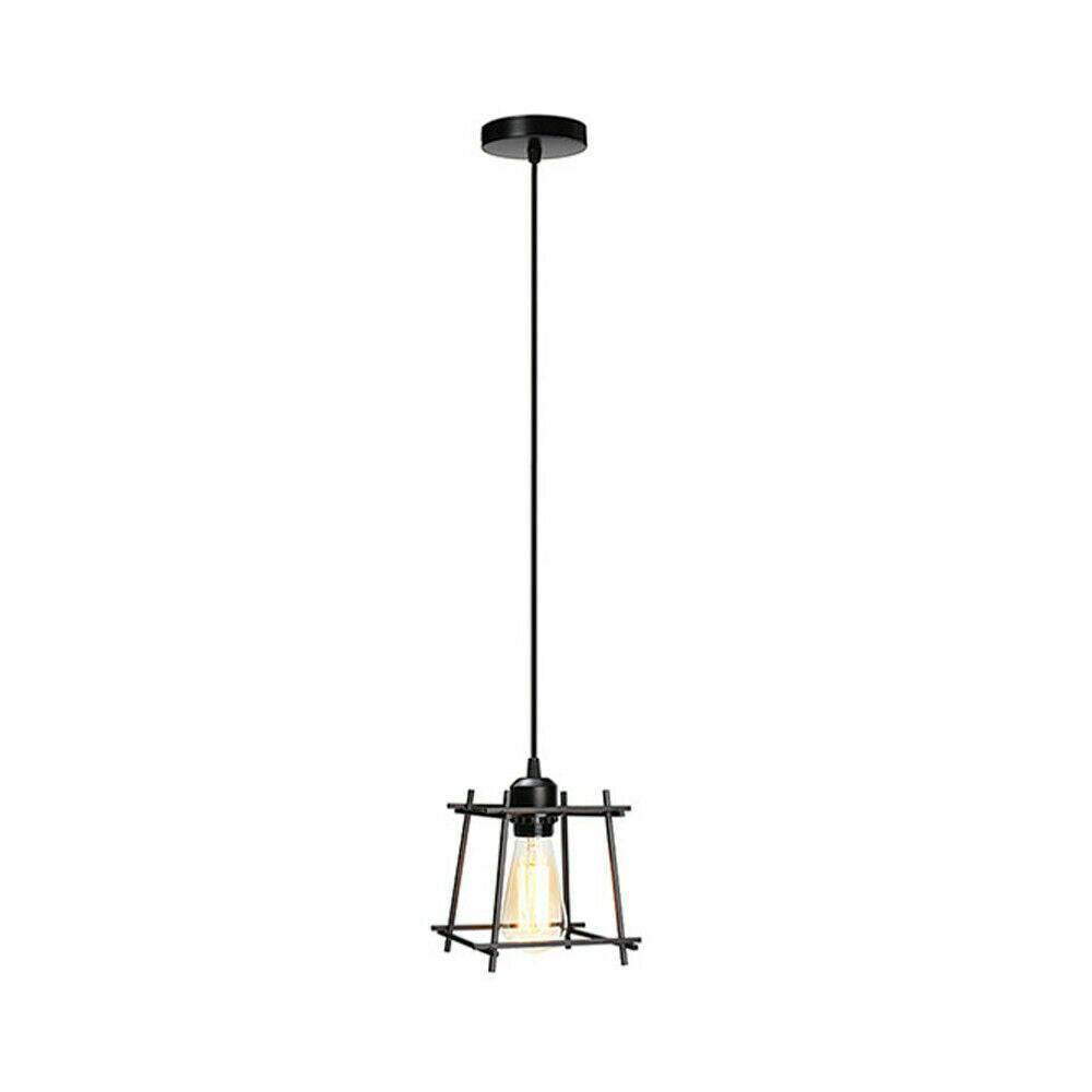 Industrial Cage Pendant Light – E27, 25+ Cage Styles & Colours - Black, Box Cage Black, Without Bulb