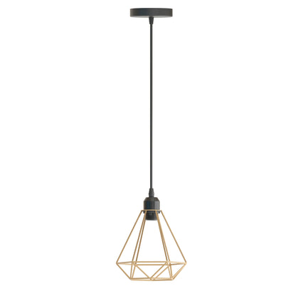 Industrial Cage Pendant Light – E27, 25+ Cage Styles & Colours - Black, Diamond Cage Gold, Without Bulb